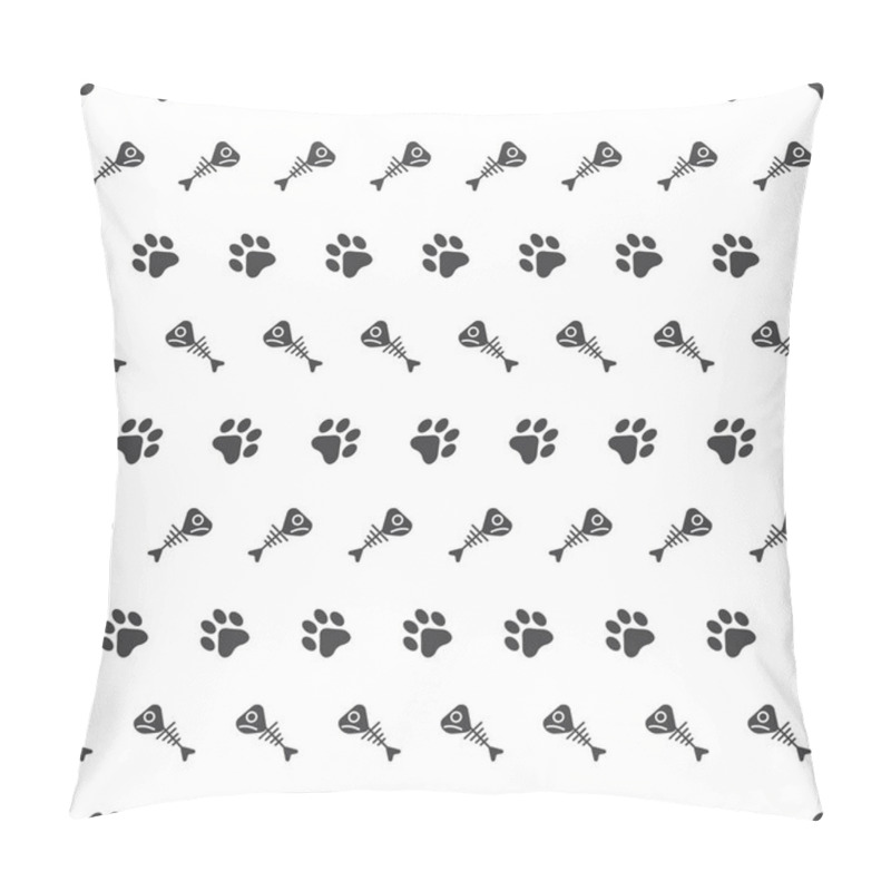 Personality  Cat Seamless Pattern, Cat Paw And Tuna Fish Bone On White Background, Background Doodle Illustration. Pillow Covers