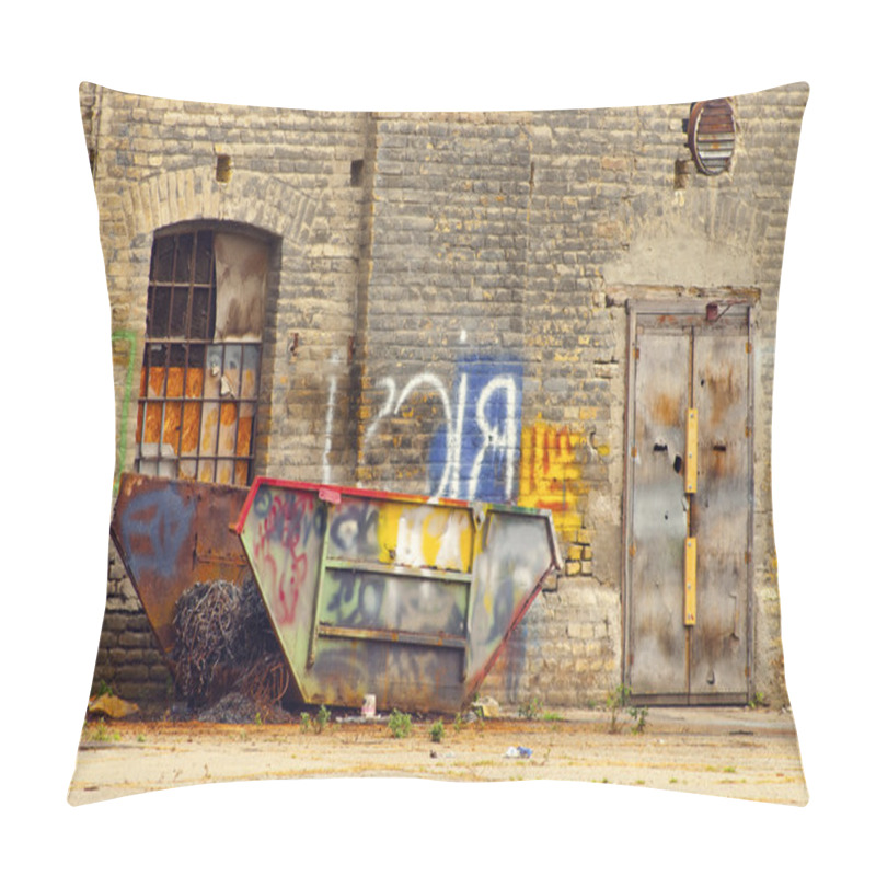 Personality  Old Damaged Container At The Backyard Of Industrial Building Pillow Covers