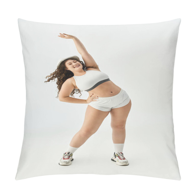 Personality  Young Plus Size Woman Displays Her Unique Style And Confidence In Stylish Underwear And Sneakers. Pillow Covers