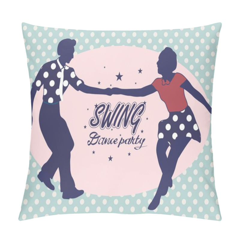 Personality  Young Couple Dancing Jazz Swing. Horizontal Template With Text Dance Party. Vintage Vector Style 1930s, 1940s,1950s. Realistic,stylistic Characters. Rockabilly, Charleston, Lindy Hop Or Boogie Woogie. Pillow Covers