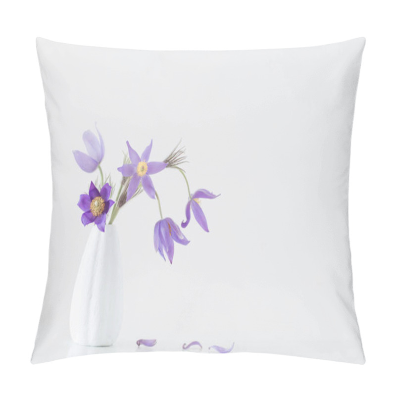 Personality  Pasque-flower In Vase On White Background Pillow Covers