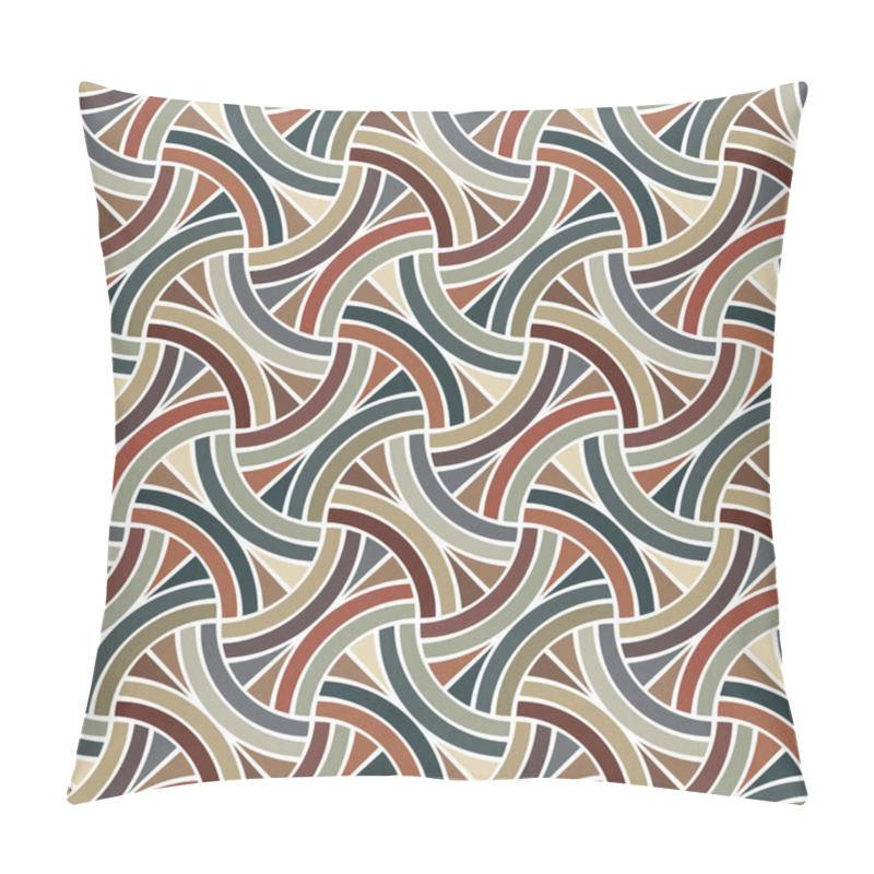 Personality  Modular Composition With Geometric Striped Curved Green, Brown, And Beige Shapes, Outlined With Thin White Lines. Traditional Asian Motif. Retro Colorful Design With A Seamless Repeating Pattern.  Pillow Covers