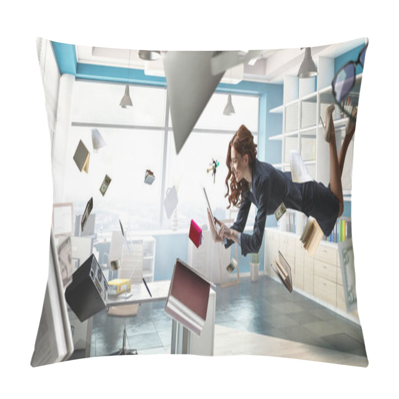 Personality  Joyful Beautiful Young Levitating Businesswoman Pillow Covers