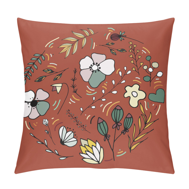 Personality  Vector Set Of Flowers, Herbs And Leaves Are Arranged In A Circle Pillow Covers