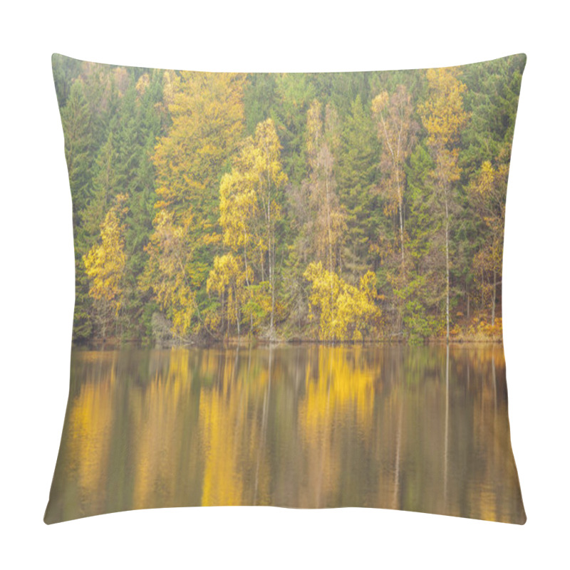 Personality  Sunlight In The Autumn Forest With Trees By The Water. A Hiking Trail Around The Lake. Autumn Landscape In Sweden. Pillow Covers