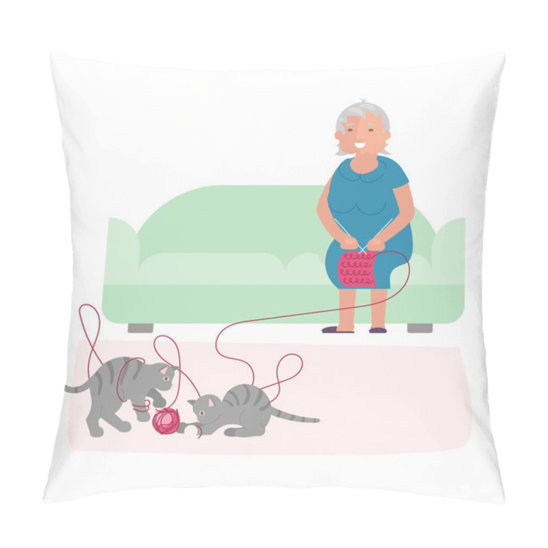 Personality  Old Woman And Cute Gray Kittens Pillow Covers