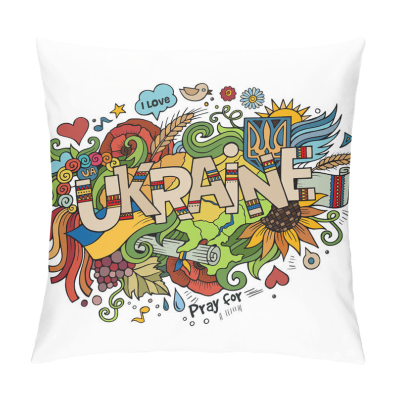 Personality  Ukraine Hand Lettering And Doodles Elements Background Pillow Covers