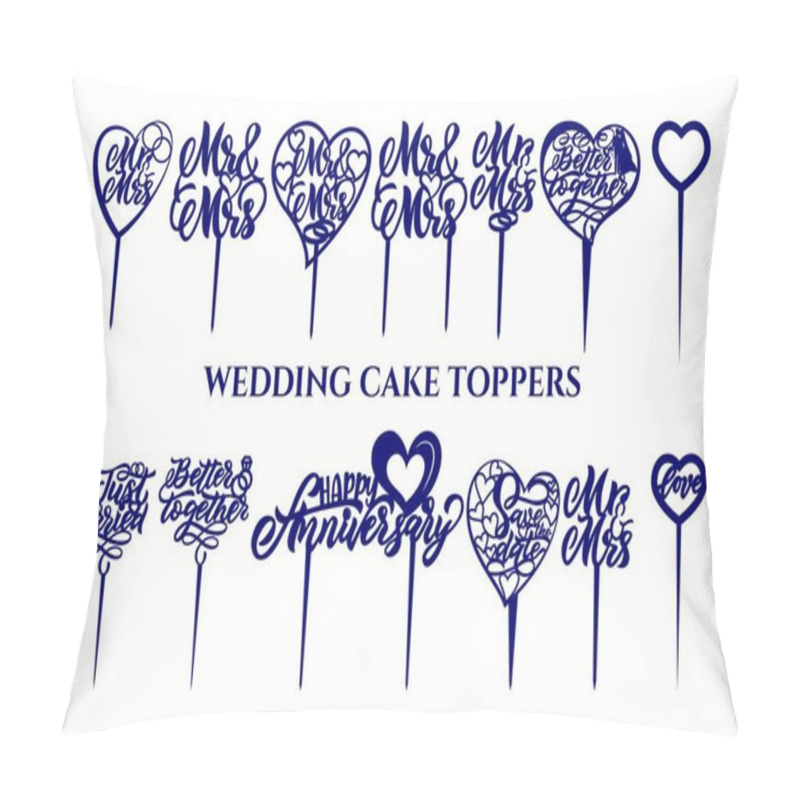 Personality  Set Of Wedding Cake Toppers With Quotes In Heart Shapes. Pillow Covers