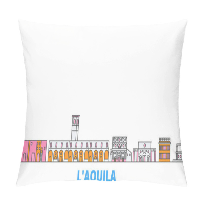 Personality  Italy, Laquila Line Cityscape, Flat Vector. Travel City Landmark, Oultine Illustration, Line World Icons Pillow Covers