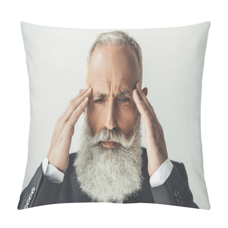 Personality  Senior Businessman With Headache Pillow Covers