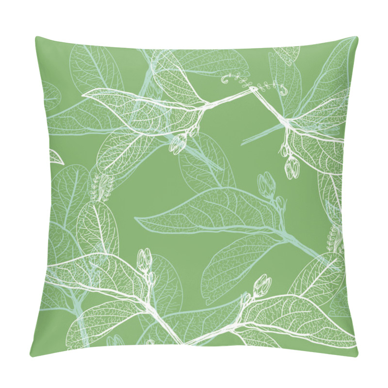 Personality  Leaves Contours On Green Background. Floral Seamless Pattern, Hand-drawn. Vector Pillow Covers