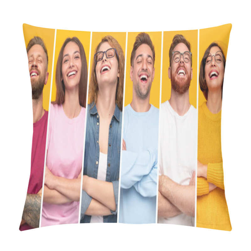 Personality  Happy Men And Women Laughing With Crossed Arms Pillow Covers