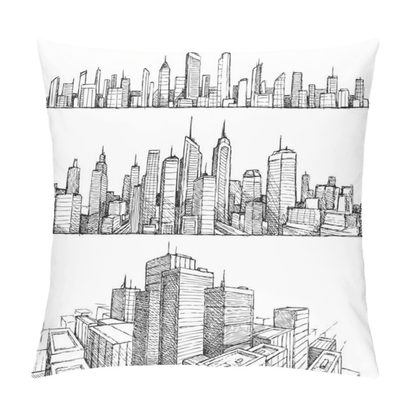 Personality  Hand Drawn Big City Cityscapes And Buildings Pillow Covers