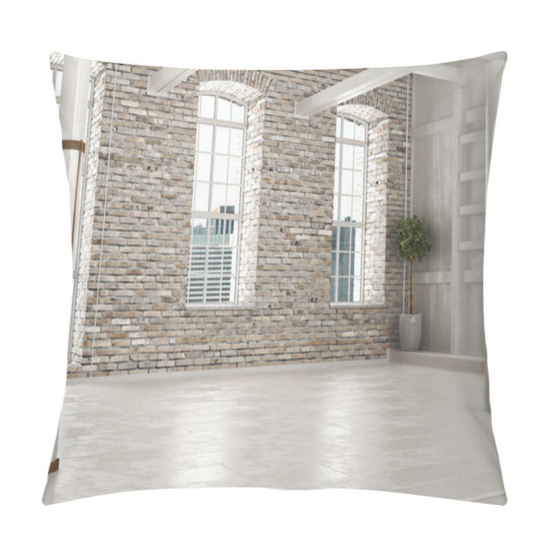 Personality  Empty Room Of Business,or Residence With Brick Interior And A City Background. Pillow Covers