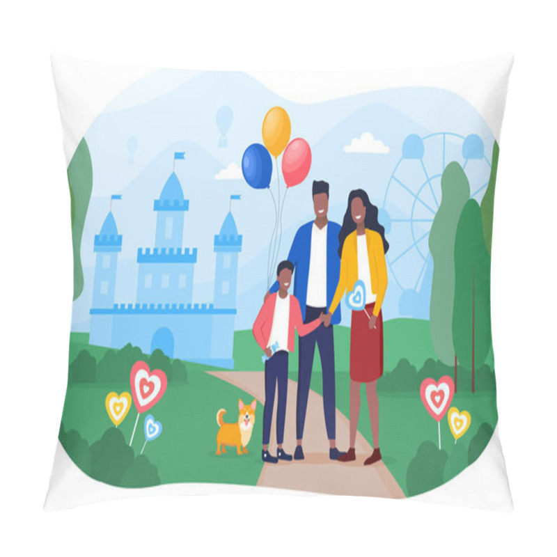 Personality  Familty Mother Father Son And Their Dog Having Fun Pillow Covers