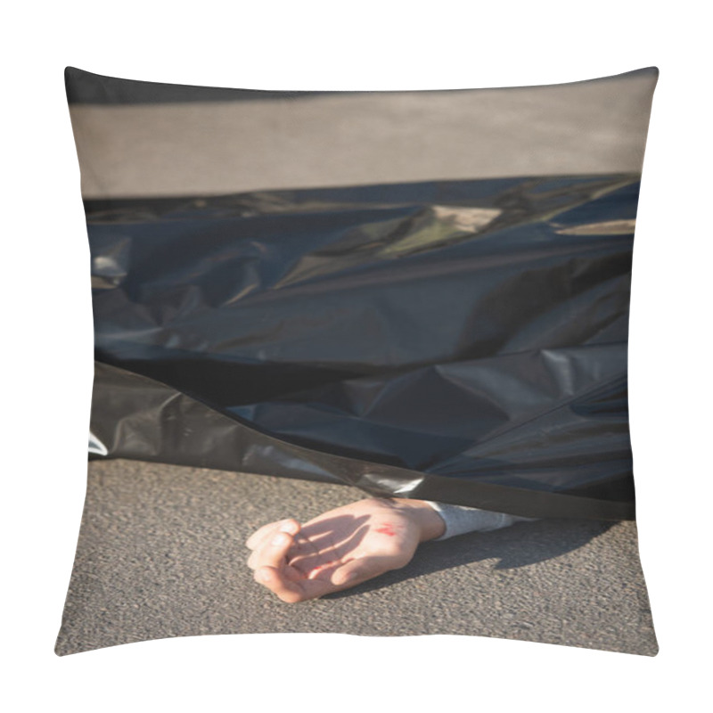 Personality  Close-up View Of Corpse On Road After Traffic Accident  Pillow Covers