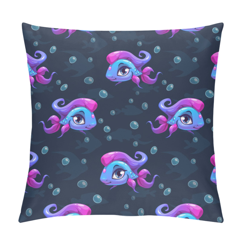 Personality  Seamless Pattern With Cute Cartoon Girl Fish Pillow Covers