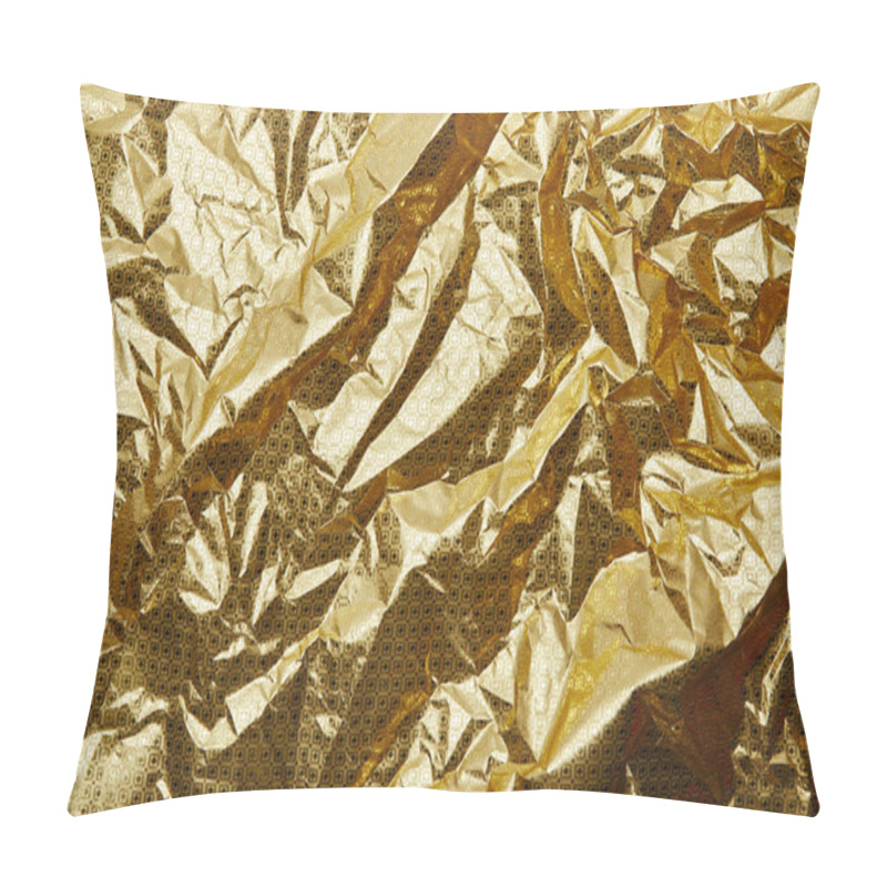 Personality  Full Frame Of Shiny Crumpled Golden Wrapping Paper As Background Pillow Covers