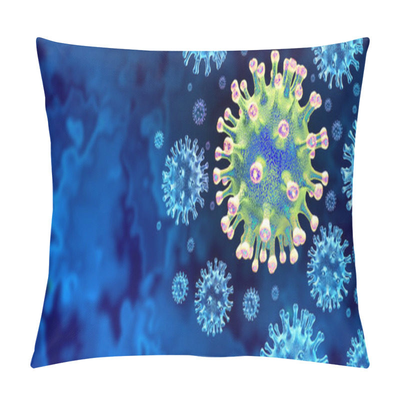 Personality  New Coronavirus Variant Outbreak And Covid-19 Virus Cell Mutation Spread And Influenza Background As Dangerous Flu Strain As A Pandemic Medical Health Risk Concept With Disease Cells As A 3D Render. Pillow Covers