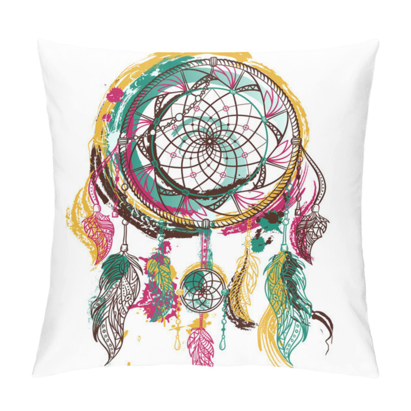 Personality  Dream Catcher With Ornament. Tattoo Art. Hand Drawn Grunge Style Art. Colorful Retro Banner, Card, Scrap Booking, T-shirt, Bag, Print, Poster.Highly Detailed Vintage Hand Drawn Vector Illustration Pillow Covers