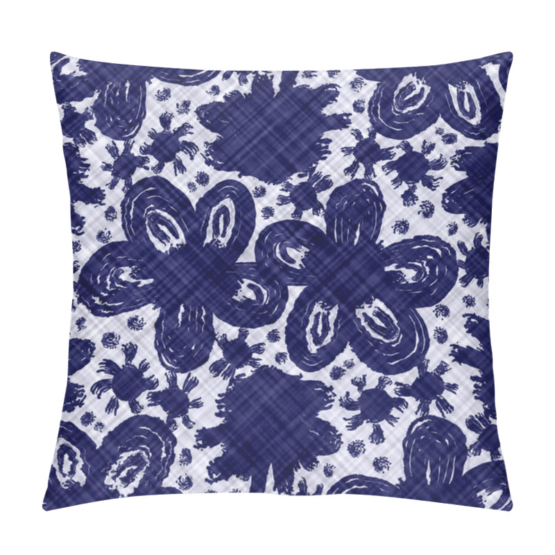 Personality  Indigo Blue Batik Dyed Daisy Flower Effect Texture Background. Seamless Japanese Repeat Pattern Swatch. Painterly Floral Motif Bleach Dye. Masculine Asian Fusion All Over Kimono Textile Cloth Print. Pillow Covers