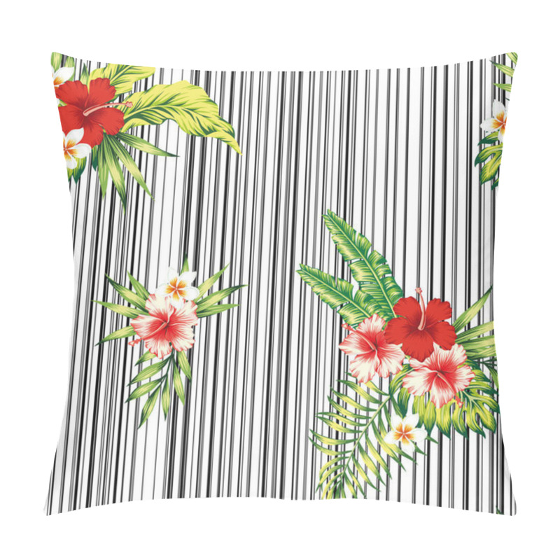 Personality  Tropical Flowers Leaves Composition Seamless Pattern Black White Pillow Covers