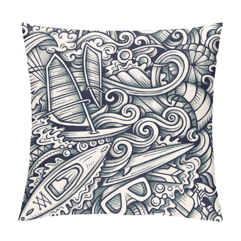 Personality  Water Extreme Sports Vector Hand Drawn Doodles Seamless Pattern. Pillow Covers