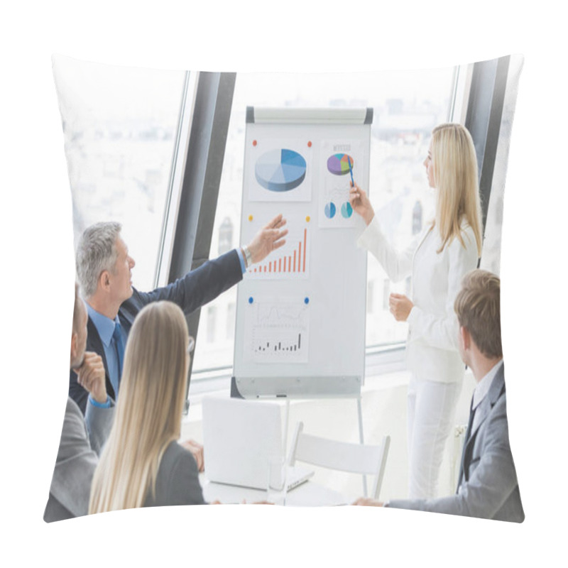 Personality  Business People Team At Presentation Working With Charts And Diargams At Flipchart Pillow Covers