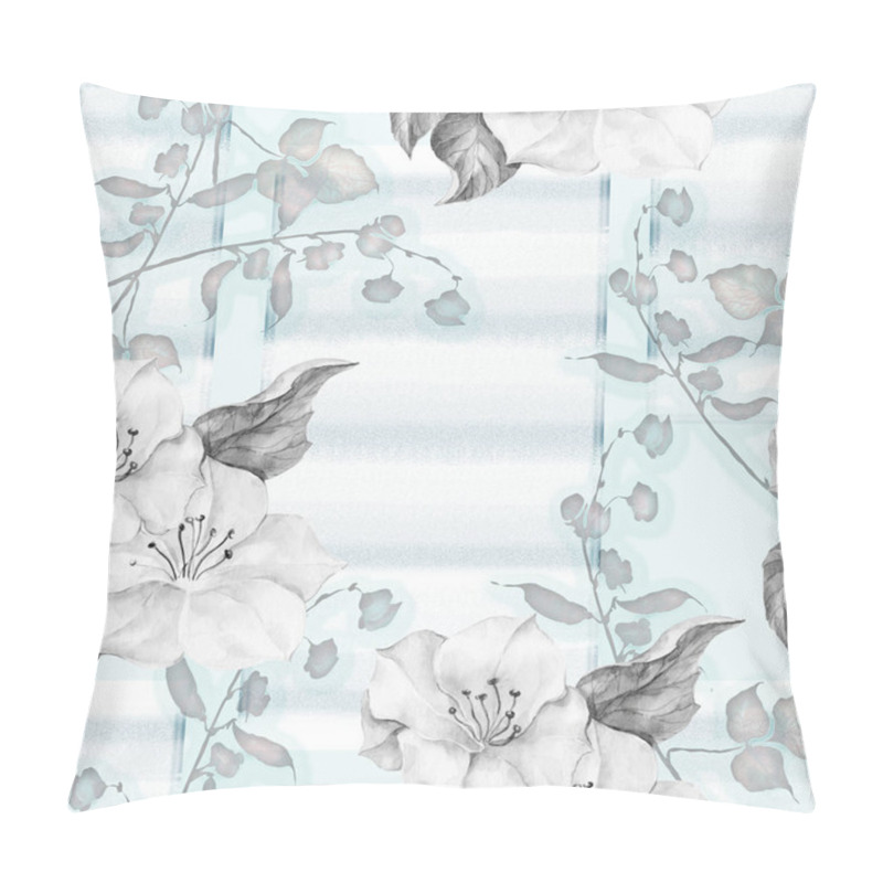 Personality  Watercolor Spring Flowers With Haricot Flowers. Floral Seamless Pattern On Stripes Background. Light Version. Pillow Covers