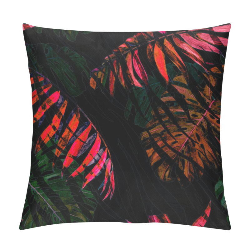 Personality  Watercolor Seamless Pattern With Tropical Foliage (palm, Monstera) On Animal Background. Jungle Foliage Print. Pillow Covers