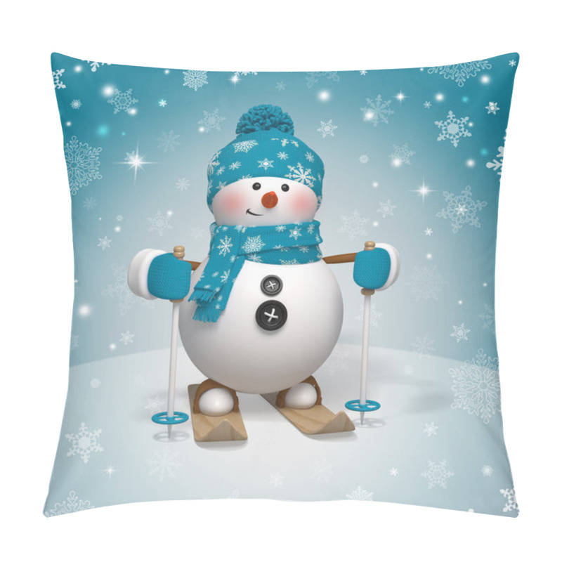 Personality  3d Christmas Cartoon Character, Skiing Snowman Pillow Covers