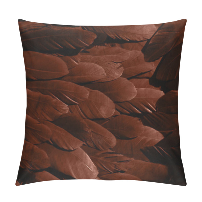 Personality  Abstract  Feathers. Background For Design. Flat Lay. Place For Text. Color Of The Year Mocha Mousse. Pillow Covers