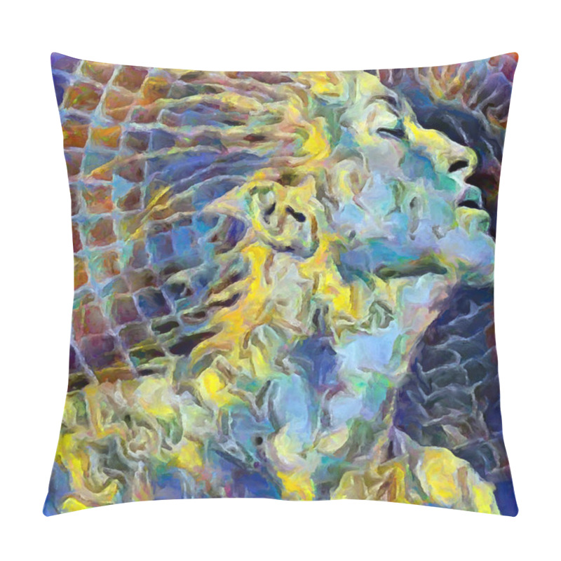 Personality  Off The Grid Series. Outward Moving Female Face Composition On Subject Of Liberation, Freedom, Separation, Human Mind, Psychology, Inner World, Creativity, Self-expression And Art. Pillow Covers