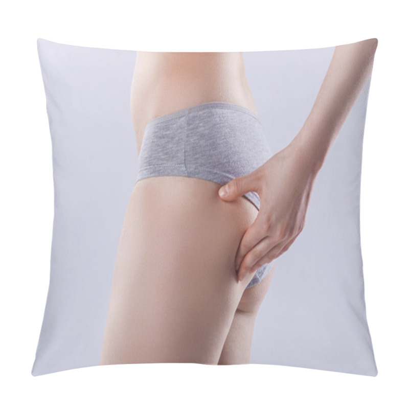 Personality  Slim Woman Looking At Her Figure Cellulite And Stretch Marks Pillow Covers