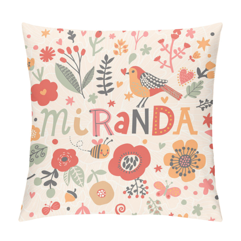 Personality  Bright Floral Card With Name Miranda Pillow Covers