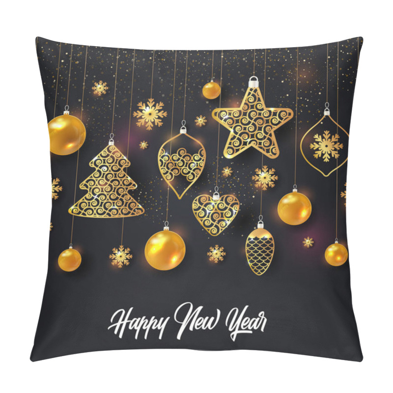 Personality  Vector Illustration Of Christmas Background With Christmas Ball Star Snowflake Confetti Gold. Pillow Covers