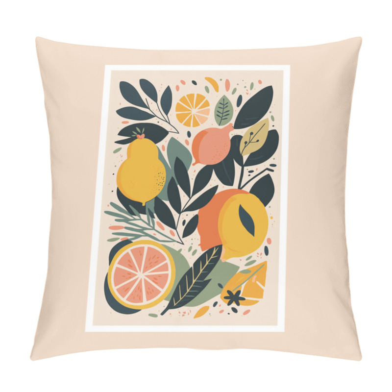 Personality  Cute Card With Lemons, Oranges And Leaves. Vector Illustration. Art Print Poster Design Pillow Covers