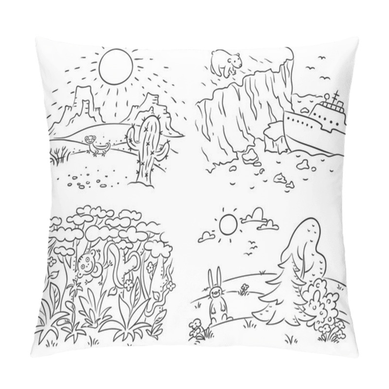 Personality  Set Of Four Different Climatic Zones - Desert, Arctic, Jungle And Moderate Climate Pillow Covers