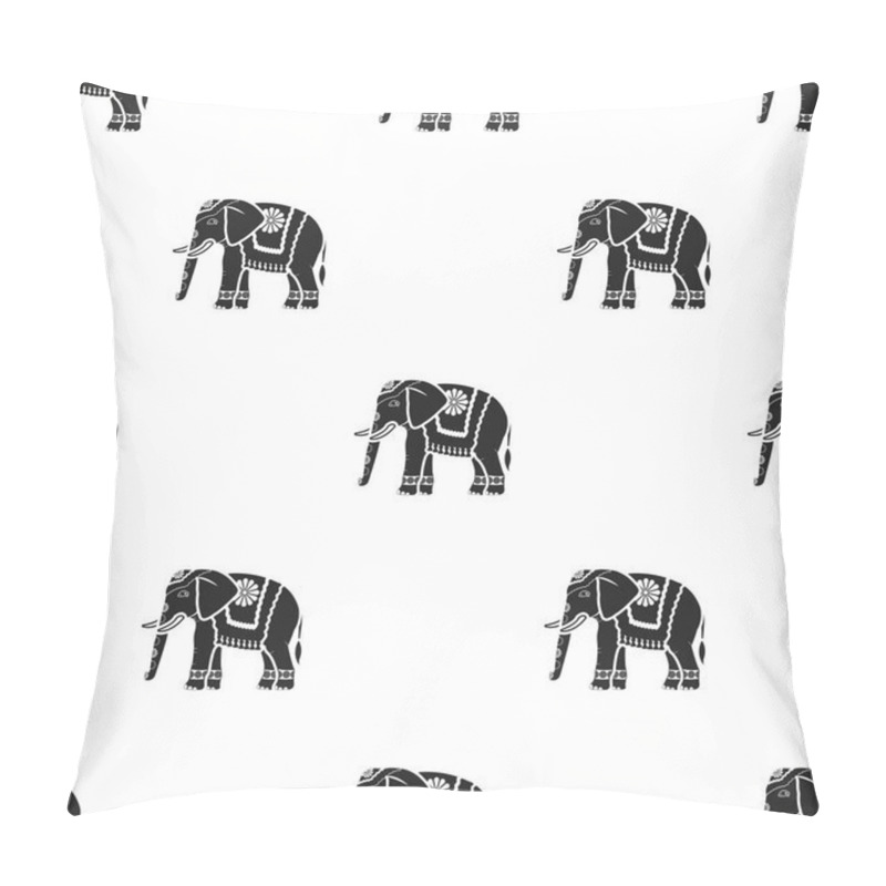 Personality  Indian Elephant Icon In Black Style Isolated On White Background. India Pattern Stock Vector Illustration. Pillow Covers