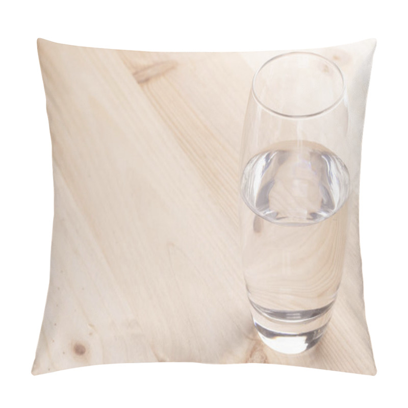 Personality  Image Of A Half Full Glass Of Water Standing On A Wooden Table Pillow Covers