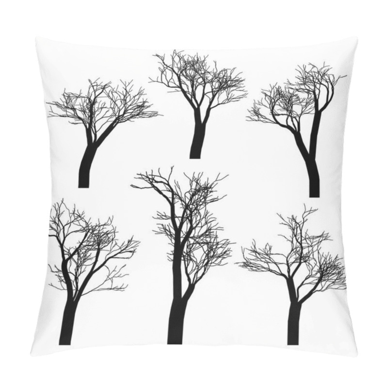 Personality  Set Of Black Naked Trees Silhouette Set. Hand Drawn Isolated. Vector Pillow Covers