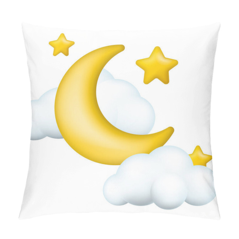 Personality  Crescent Moon, Golden Stars And White Clouds 3d Style. Vector Illustration. Eps 10. Pillow Covers