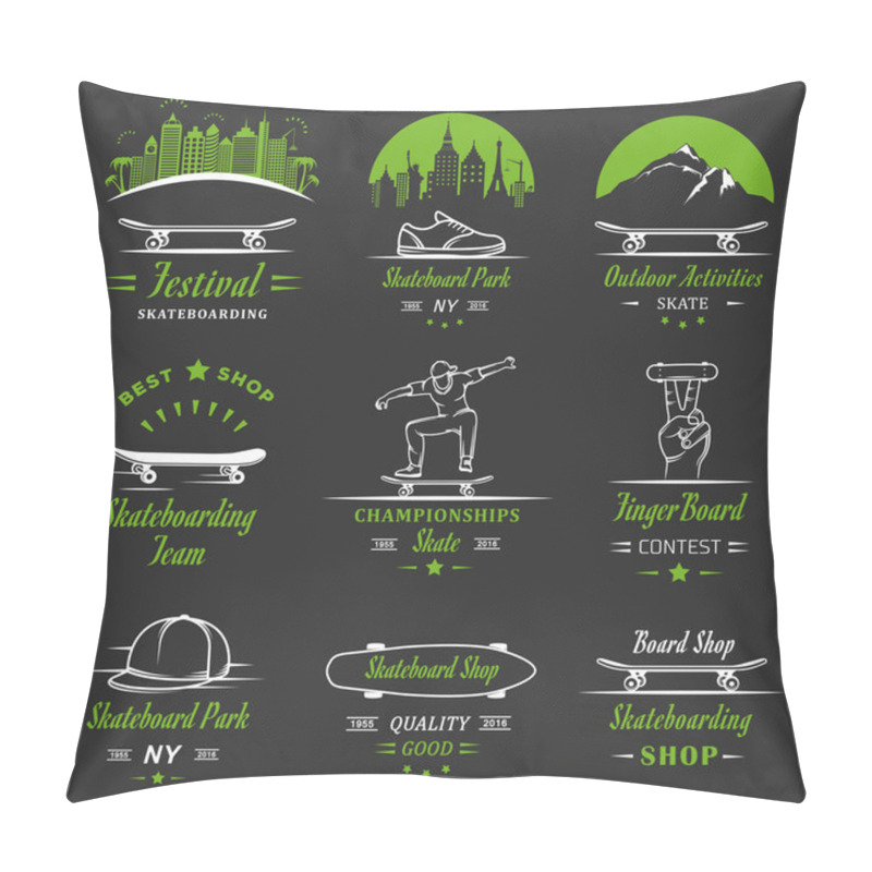 Personality  Set Vector Retro Skateboarding Logo And Badge Pillow Covers