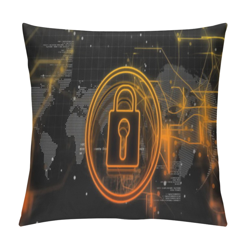 Personality  Image Of Data Processing And Padlock Icon Over Dark Background. Global Cyber Security, Connections, Computing And Data Processing Concept Digitally Generated Image. Pillow Covers