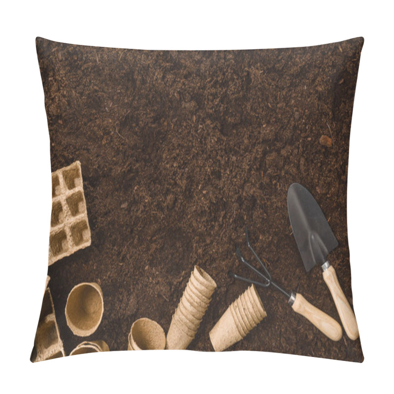 Personality  Gardening Tools On Garden Soil Texture Background Top View Pillow Covers