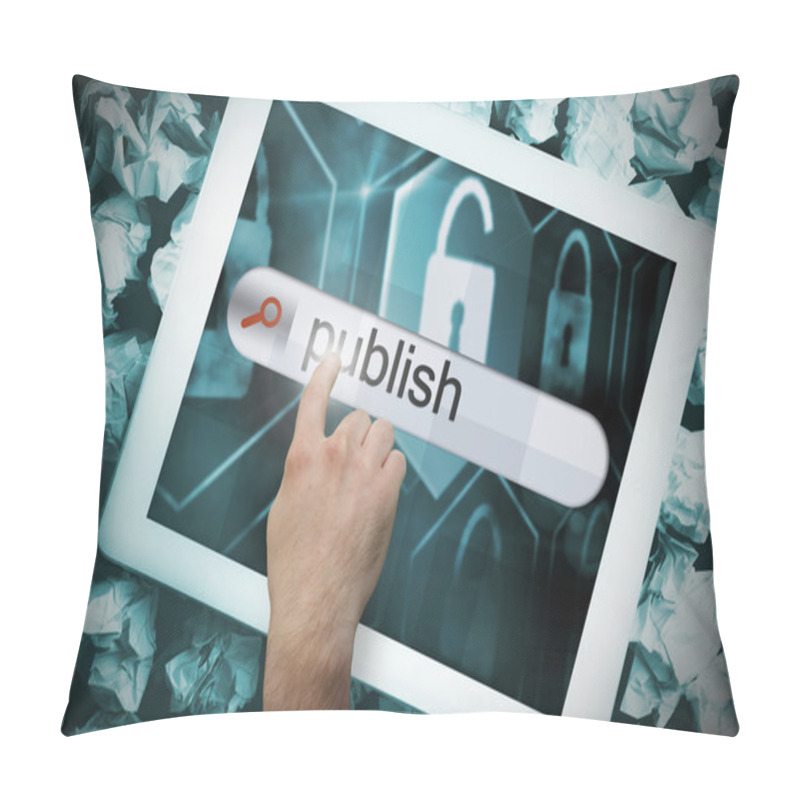 Personality  Hand Touching Publish On Search Bar On Tablet Screen Pillow Covers