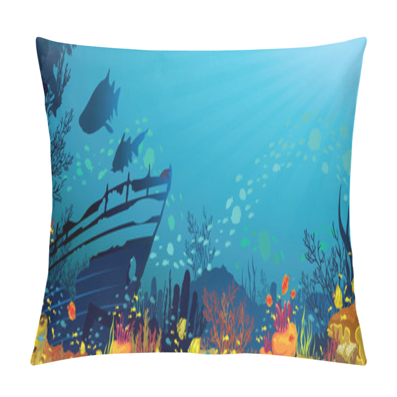 Personality  Coral Reef With Sharks And Silhouette Of Sunken Ship Pillow Covers