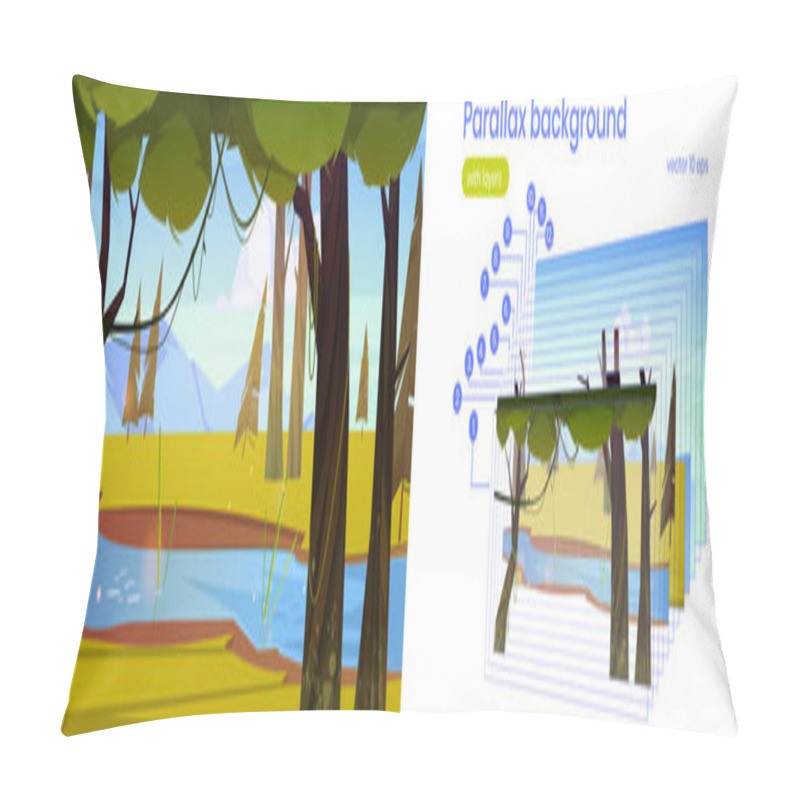 Personality  Parallax Background With Brook In Forest Pillow Covers