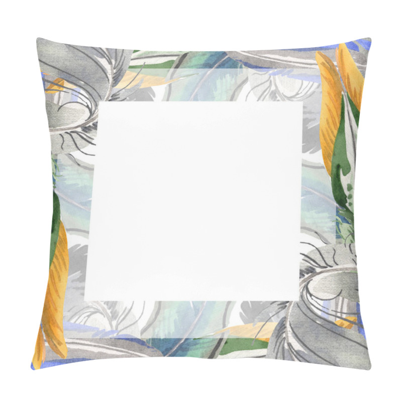 Personality  Watercolor Bird Feather From Wing Isolated. Aquarelle Feather For Background. Frame Border Ornament Square. Pillow Covers