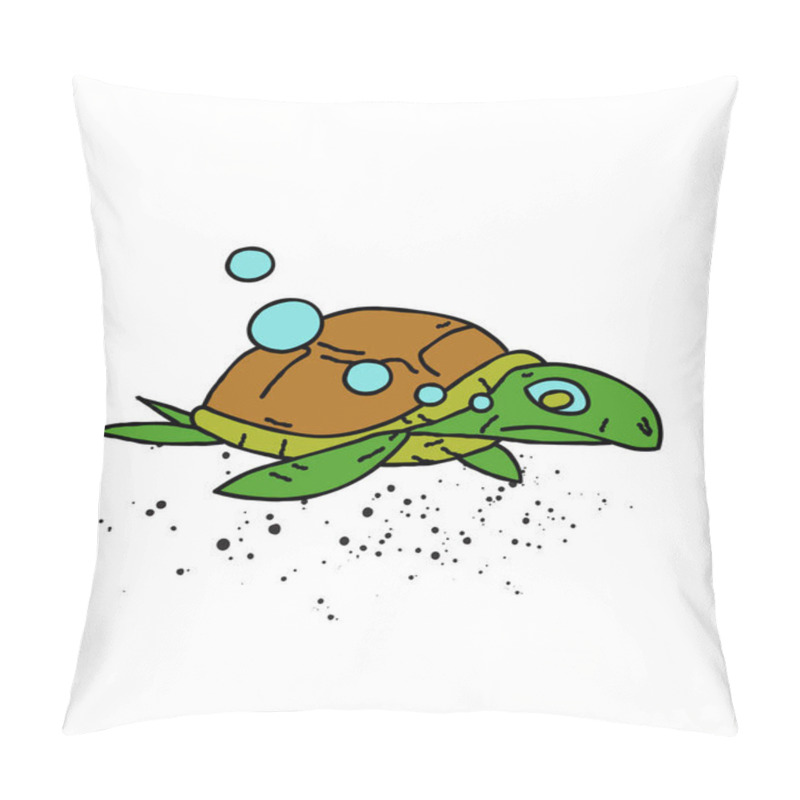 Personality  Swimming Turtle Cartoon Hand Drawn Image Pillow Covers